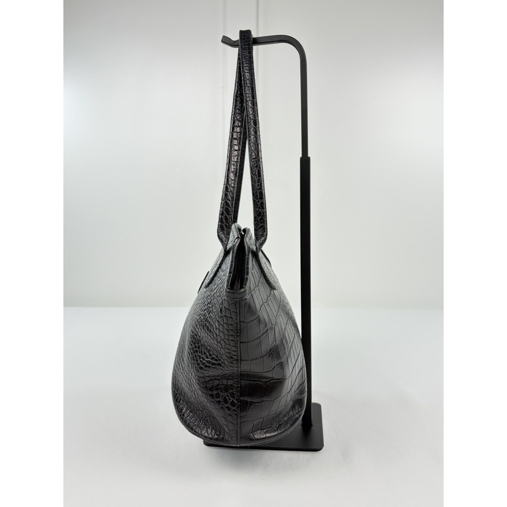 Longchamp Black Croc-Embossed Leather Shoulder Bag - Picture 5 of 14